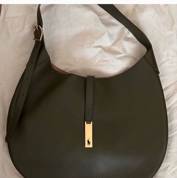 Polo Ralph Lauren Medium ID Bag Olive Green Grain Leather Shoulder Bag - Picture 5 of 12